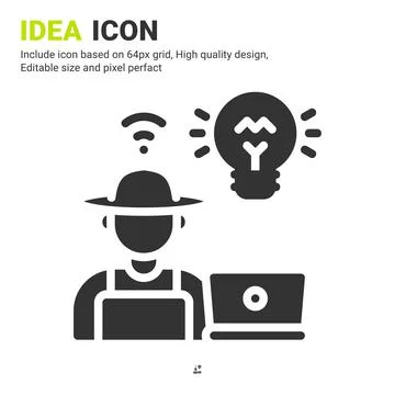 Idea icon vector with glyph style isolated on white background Illustrazione stock