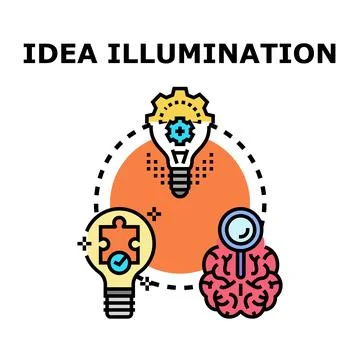 Idea illumination process generating thoughtful solution concept Stock Illustration