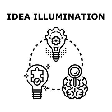 Idea illumination process generating thoughtful solution concept Stock Illustration