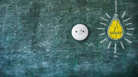 Idea, innovation, creativity concept with light bulb and switch on black boar Stock Photos