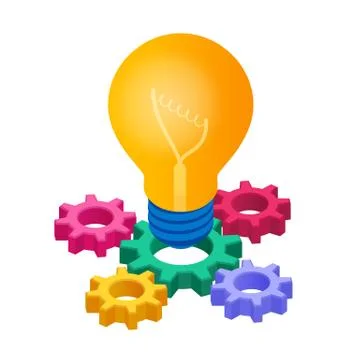 Idea Isometric Icon. Creative Idea concept. Light Bulb with gears. Lamp Bulb  Stock Illustration