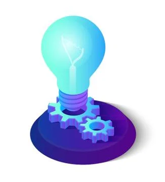 Idea Isometric Icon. Light Bulb with gears. Lamp Bulb Icon. Created For Mobil Illustrazione stock
