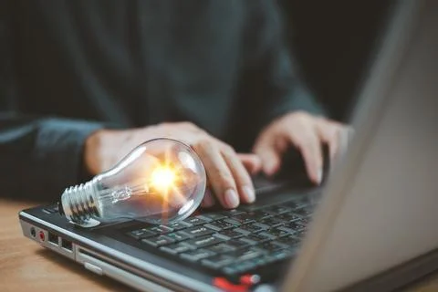 Idea knowledge, education solution concept. Innovative digital technology. Br Stock Photos