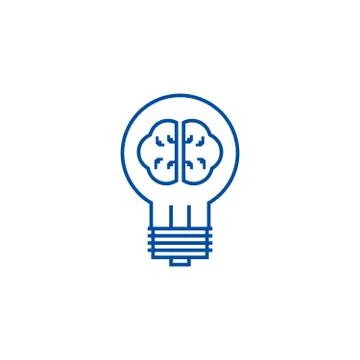 Idea lamp with brain line icon concept. Idea lamp with brain flat vector symbol Stock Illustration