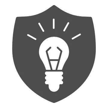 Idea lamp emblem solid icon. Protection shield with electricity bulb. Internet Illustrazione stock