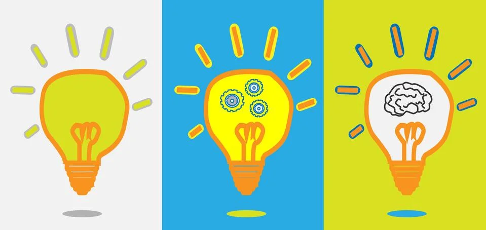 Idea lamp + gear progress + smart brain Stock Illustration