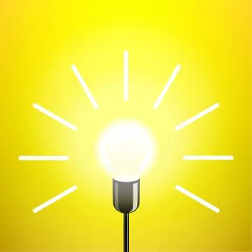 Idea lamp light bulb yellow background Stock Illustration
