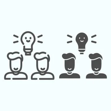 Idea lamp line and solid icon. The light bulb and two persons vector Stockillustratie