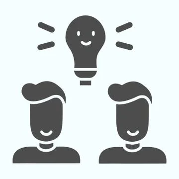 Idea lamp solid icon. The light bulb and two persons vector illustration 스톡 일러스트