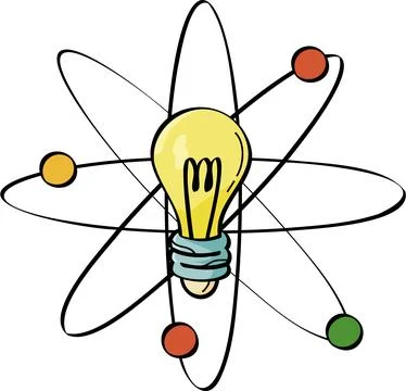 Idea Lamp Surrounded by Atom Molecule Illustration - Scientific Insight Stock Illustration