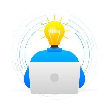 Idea laptop in flat style on light background. Creative concept idea design 库存插图