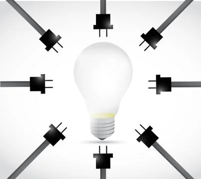 Idea light bulb and power cables. Illustrazione stock