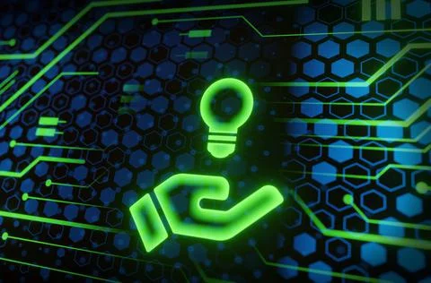 Idea light bulb on blockchain technology network hud background. Global crypt Ilustración de archivo