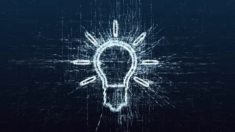 The idea of a light bulb consisting of numbers and symbols. Stock Footage 120832316