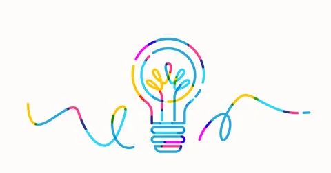 Idea light bulb vector illustration. Colorful dash line art represent creat.. 스톡 일러스트