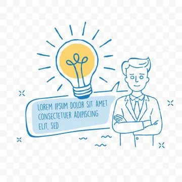 Idea lightbulb and businessman vector doodle icon Stock Illustration