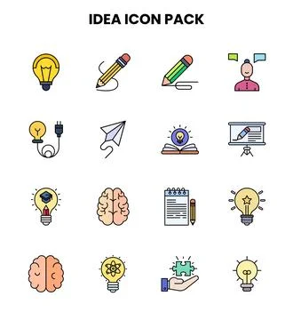 Idea Lineal Color Vector Icons Pack Stock Illustration