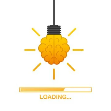 Idea loading concept with idea brain processed on a lightbulb bar. Vector stock Stock Illustration