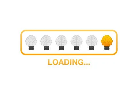 Idea loading concept with idea brain processed on a lightbulb bar. Vector stock Stock Illustration