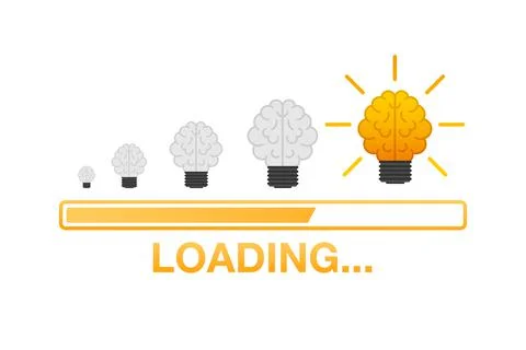 Idea loading concept with idea brain processed on a lightbulb bar. Vector stock Stock Illustration