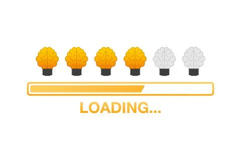 Idea loading concept with idea brain processed on a lightbulb bar. Vector stock Stock Illustration
