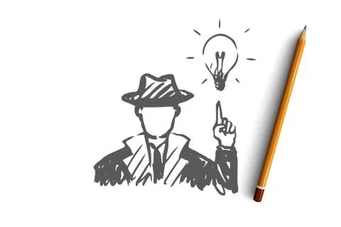 Idea, man, creative, solution concept. Hand drawn isolated vector. Stock Illustration