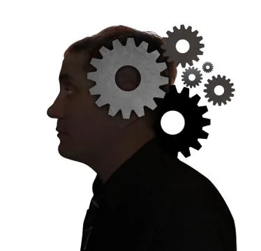 Idea man thinking with gears in head Stock Photos