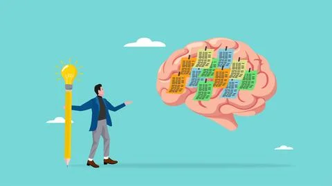 Idea memory, reminder of productive plans or new business strategy, thinkin.. Stock Illustration