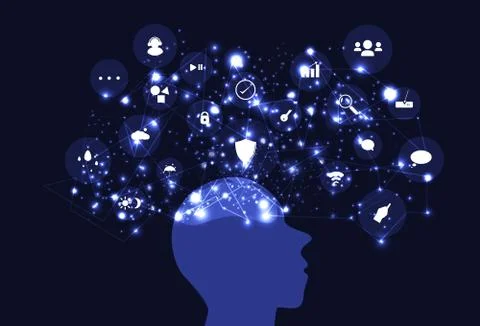 Idea mind mapping creative inspiration, brain thinking network technology Stock Illustration