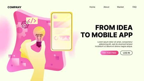 From Idea to Mobile App Banner. Application Development Website Landing Page Illustrazione stock