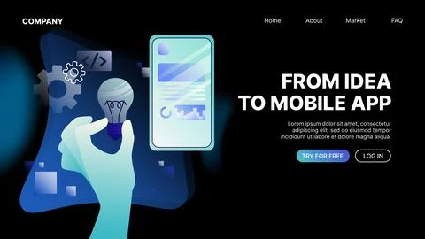 From Idea to Mobile App Banner. Application Development Website Landing Page Stock Illustration