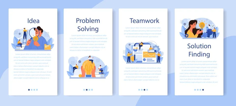 Idea mobile application banner set. Creative innovation or business solution Stock Illustration