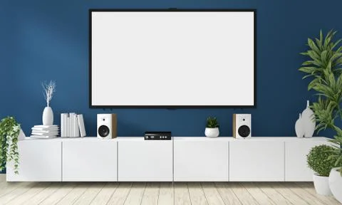 Idea of mock up poster cabinet modern zen japanese style on room dark blue an Stock Illustration