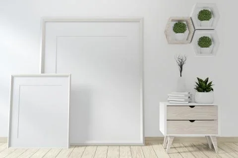 Idea of mock up poster frame and cabinet zen style on room modern japanese st Stock Illustration