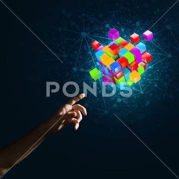 Idea of new technologies and integration presented by cube figure Stock Photos