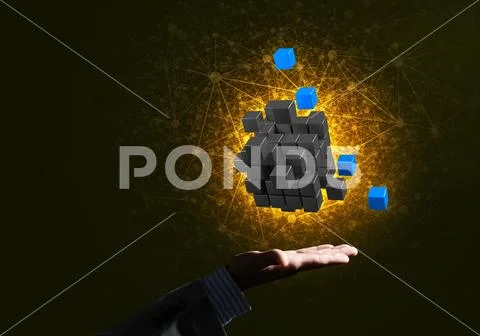 Idea of new technologies and integration presented by cube figure Stock Photos