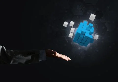 Idea of new technologies and integration presented by cube figure Stock Photos
