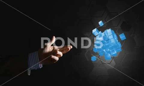 Idea of new technologies and integration presented by cube figure Stock Photos