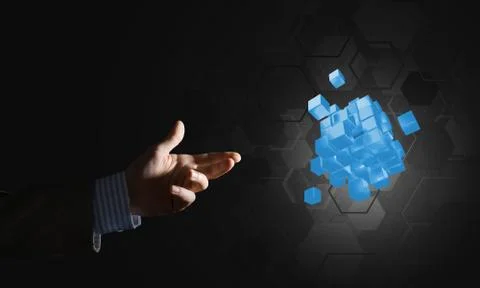 Idea of new technologies and integration presented by cube figure Stock Photos