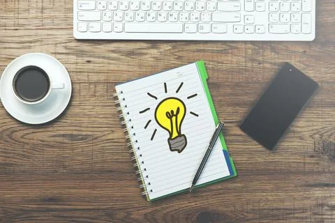 Idea on notebook and keyboard on table Stock Photos