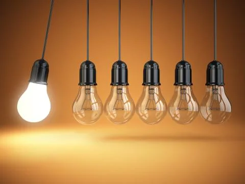Idea o creativity concept. Light bulbs and perpetual motion. 스톡 일러스트