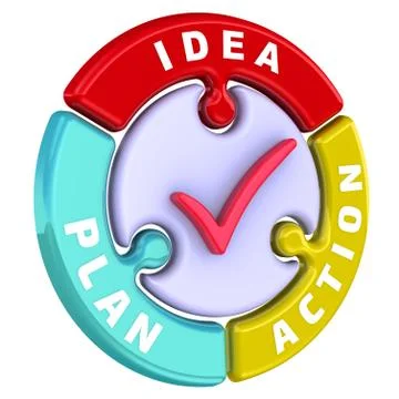 Idea, plan, action. The check mark in the form of a puzzle 스톡 일러스트
