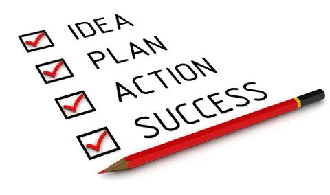 Idea, plan, action, success. List with the check marks Illustrazione stock