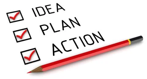 Idea, plan, action, success. List with the check marks Illustrazione stock