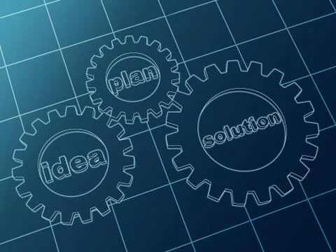 Idea, plan, solution in blue gear-wheels Stock Illustration