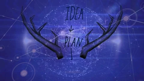 Idea plan text banner with deer horns icons against globe network of connections Stock Footage 328936575