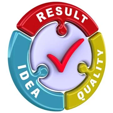 Idea, quality, result. The check mark in the form of a puzzle 스톡 일러스트