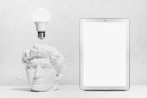 Idea of research of solution, brainstorming and thinking - glow light bulb ov Stock Photos