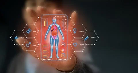 The idea of ??researchers or doctors using AI programs to analyze patient b.. Stock Photos