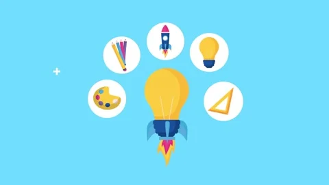 Idea rocket launching with school supplies and creative elements, concept o.. 스톡 동영상 334268252